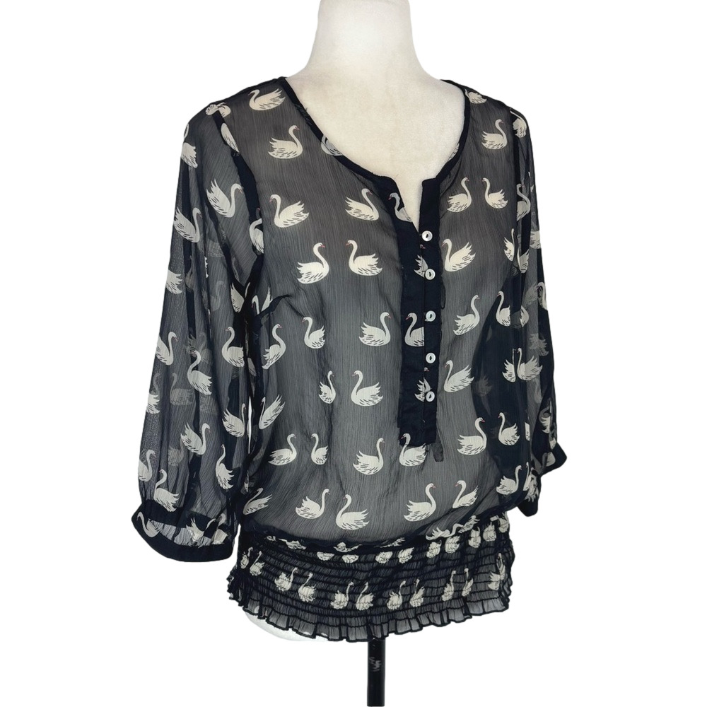 Sheer black and cream swan blouse